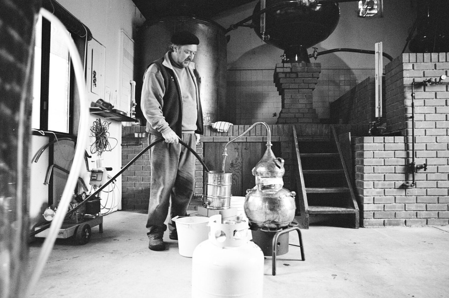 COOLING BY HAND DURING AN EXPERIMENT ON A SMALL HOGA AT THE RANCH DISTILLERY