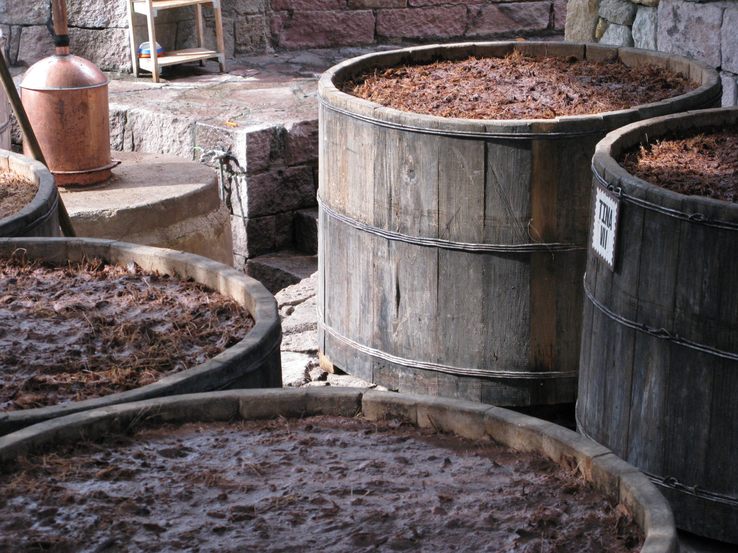 Pinewood fermentation vats (tinas) - at Los Danzantes