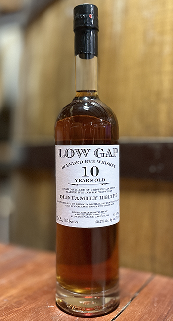 Bottle of Low Gap 10 Year Old Blended Rye Whiskey